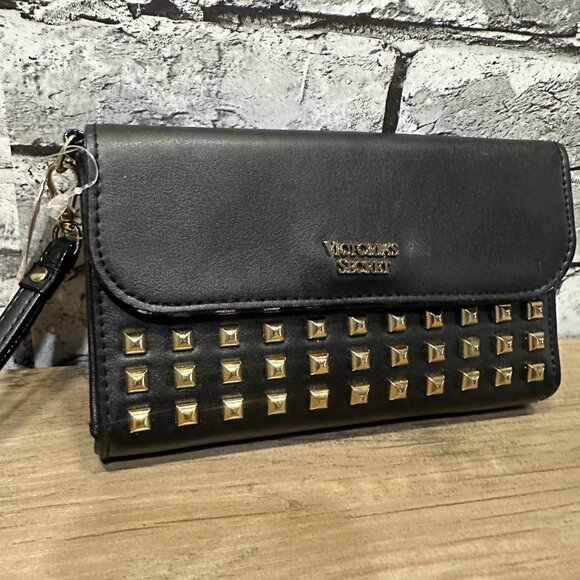 NWT Victorias Secret Wristlet Wallet Black w/ Gold Studs - Picture 2 of 11